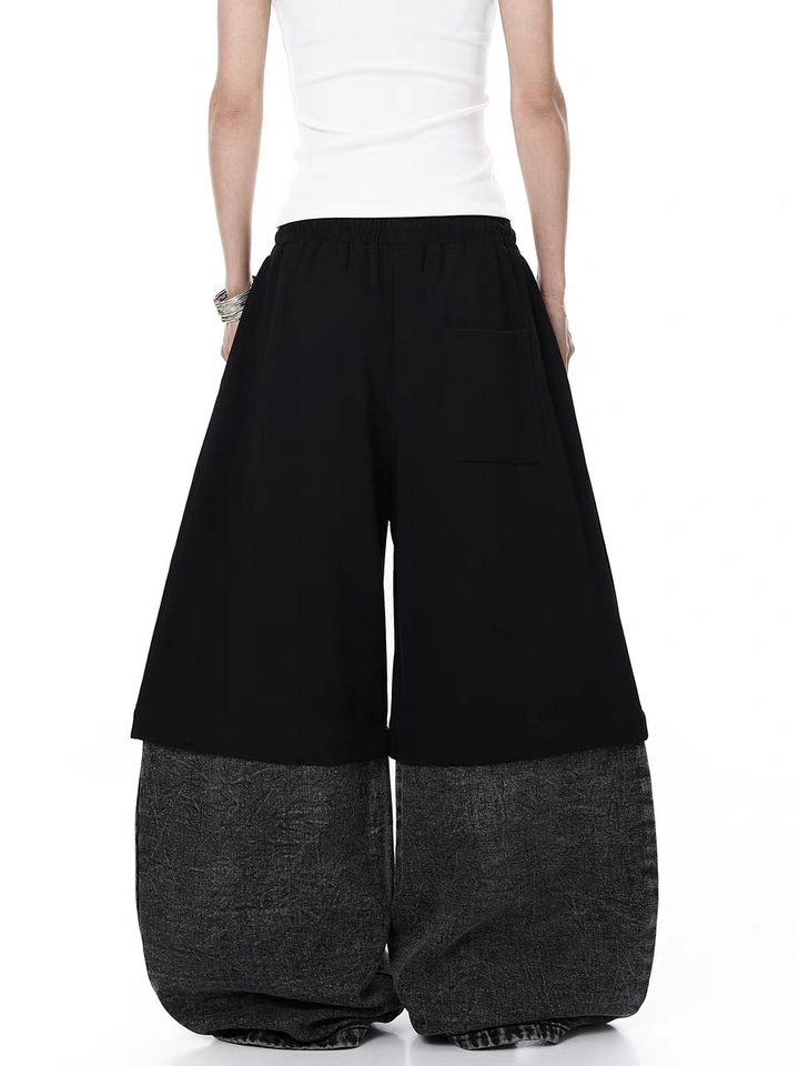 Half Cotton Half Denim Detachable Baggy Pants