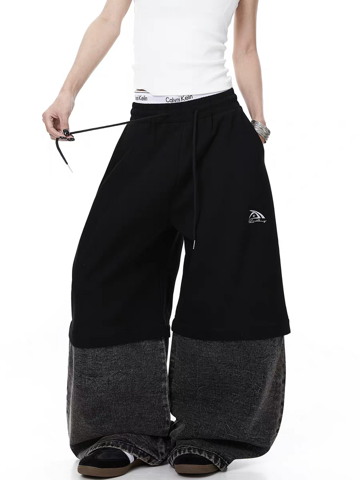 Half Cotton Half Denim Detachable Baggy Pants