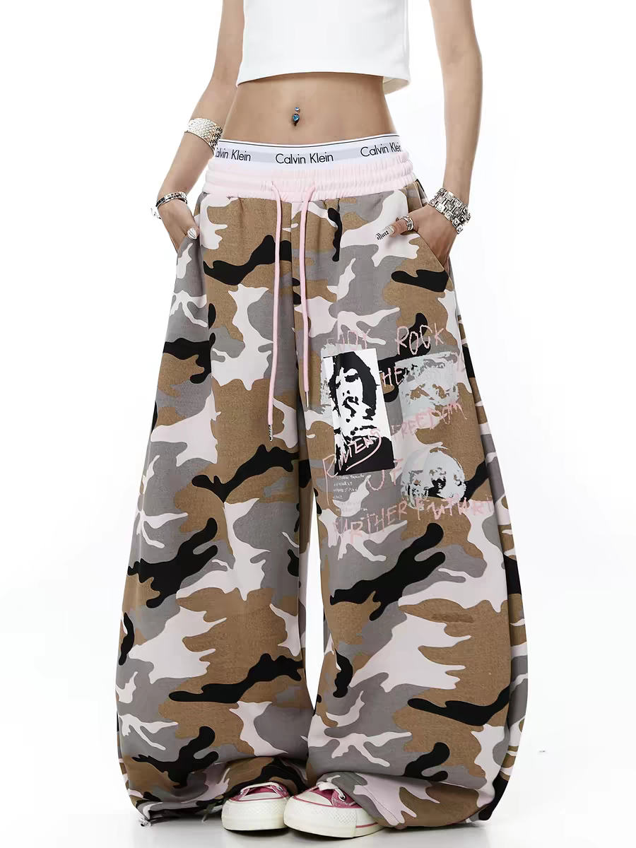 Pinkish Camo-Color Wide Leg Pant