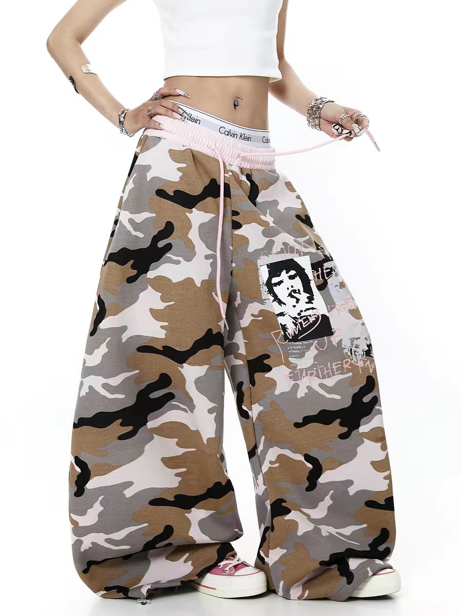 Pinkish Camo-Color Wide Leg Pant