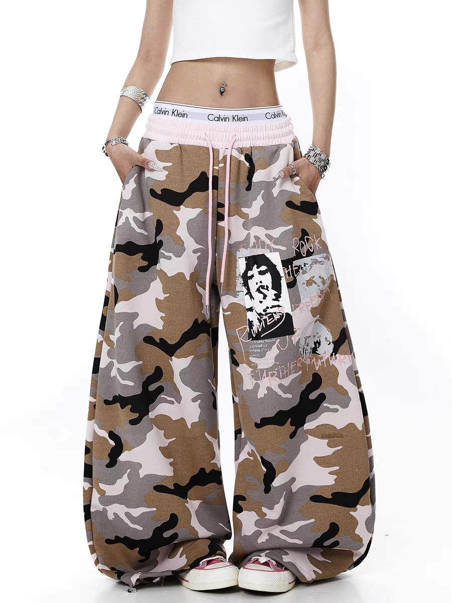 Pinkish Camo-Color Wide Leg Pant