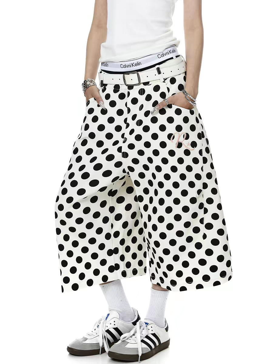 Vintage Polka-Dot Denim Capri Pant