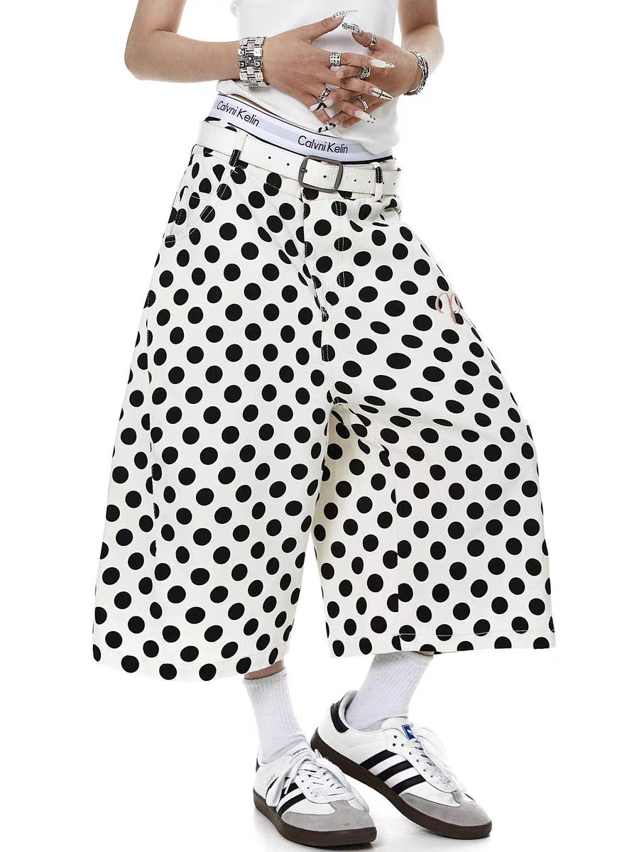 Vintage Polka-Dot Denim Capri Pant