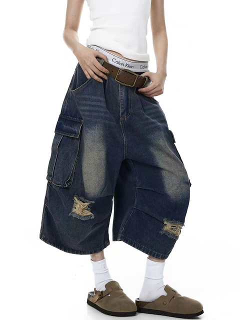 Retro Washed Distressed Ripped Jort