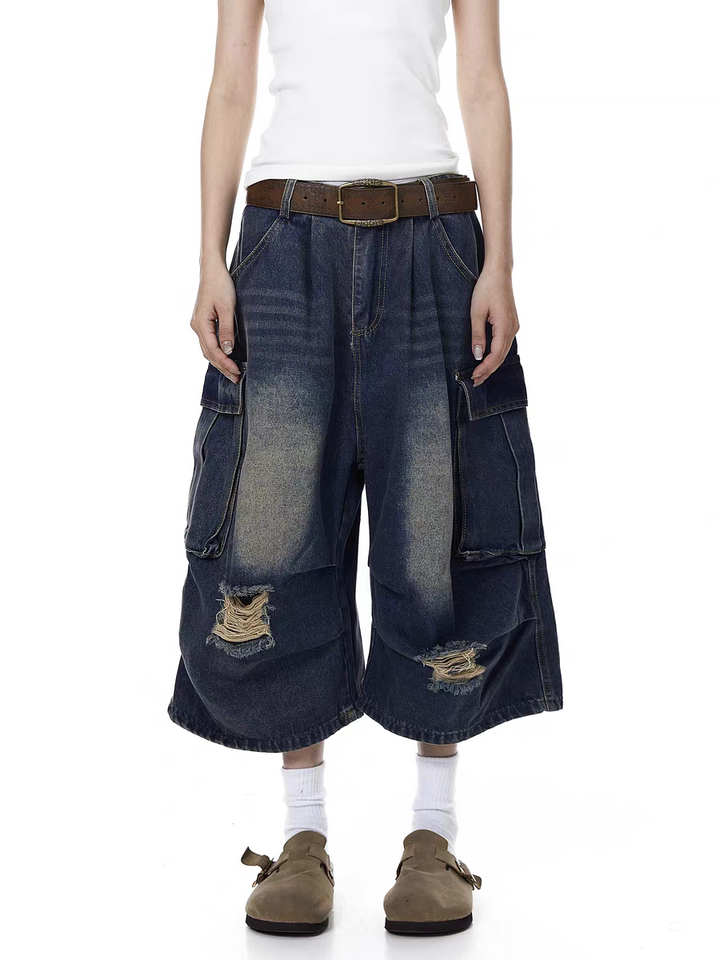 Retro Washed Distressed Ripped Jort