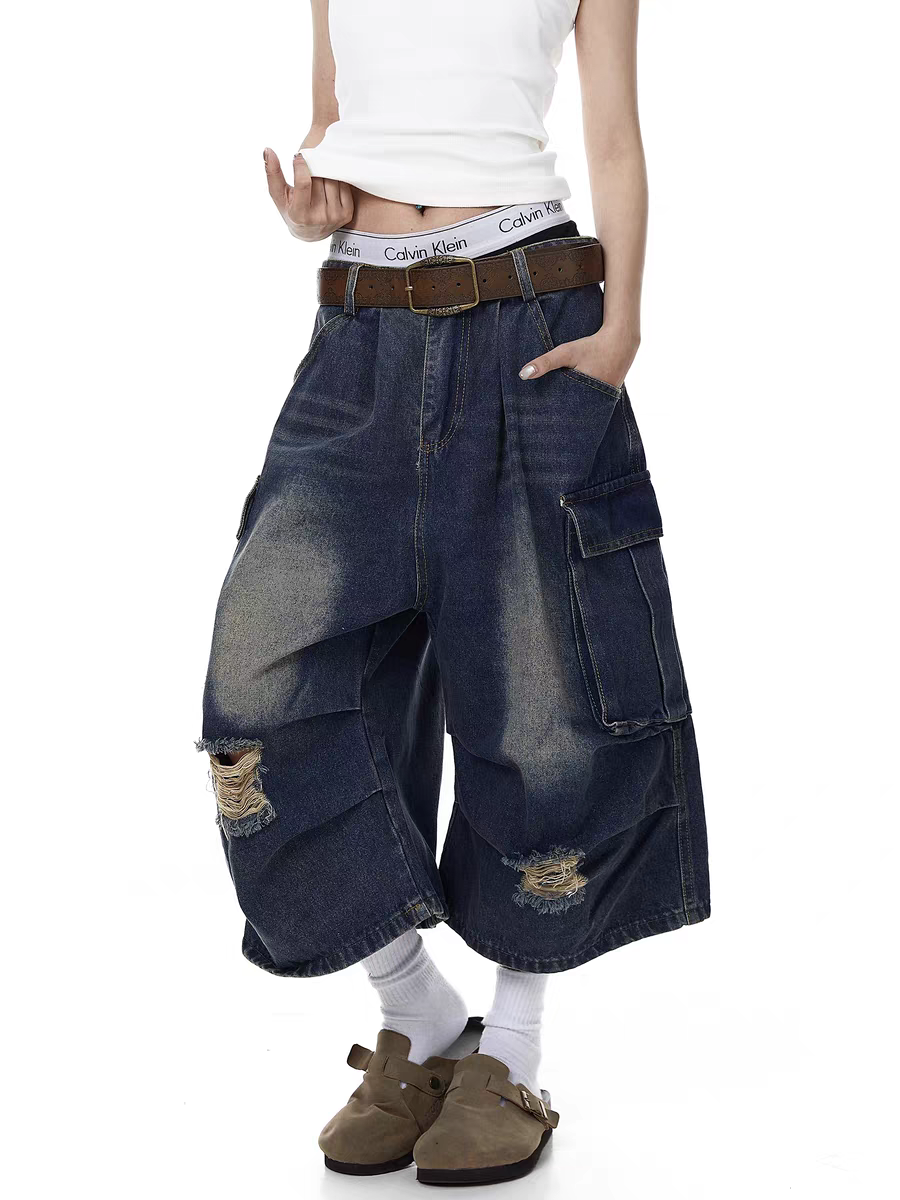 Retro Washed Distressed Ripped Jort