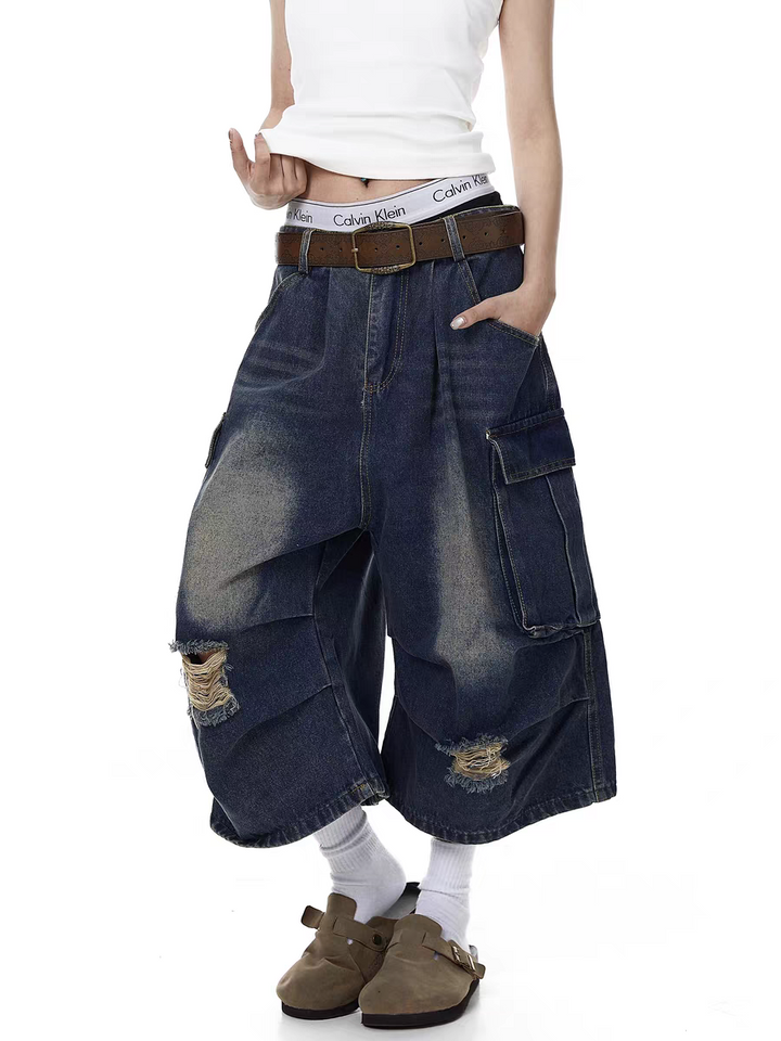 Retro Washed Distressed Ripped Jort