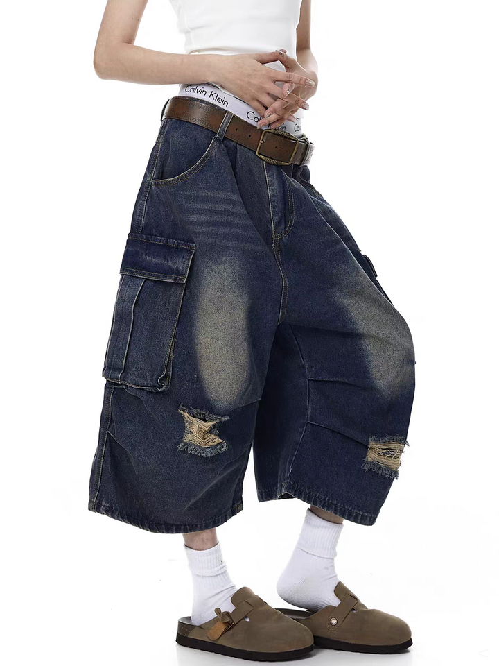 Retro Washed Distressed Ripped Jort