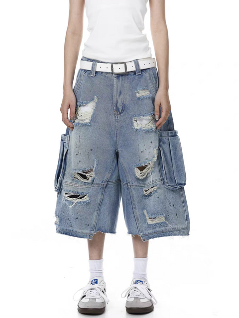 Vintage Ripped Loose-Fit High Waisted Jort