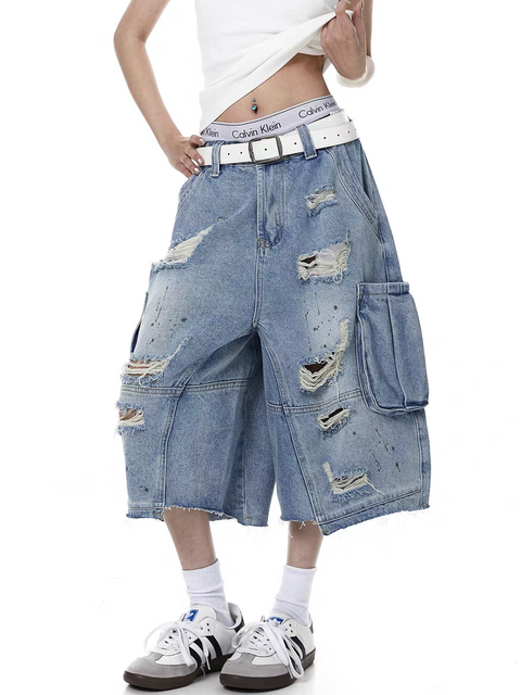 Vintage Ripped Loose-Fit High Waisted Jort