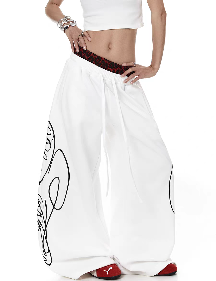 Red leopard dual-waist sweatpants — street-style