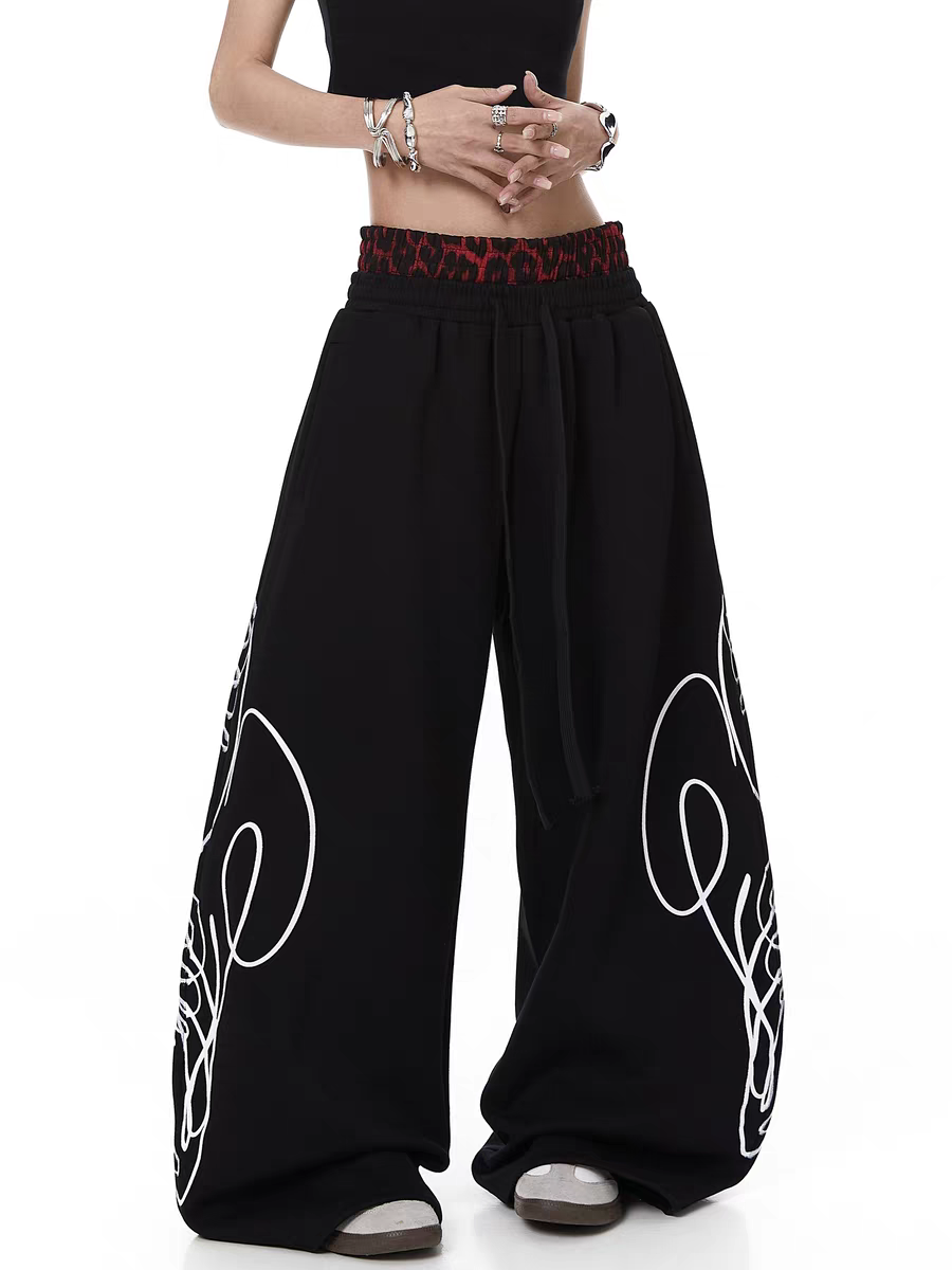 Red leopard dual-waist sweatpants — street-style