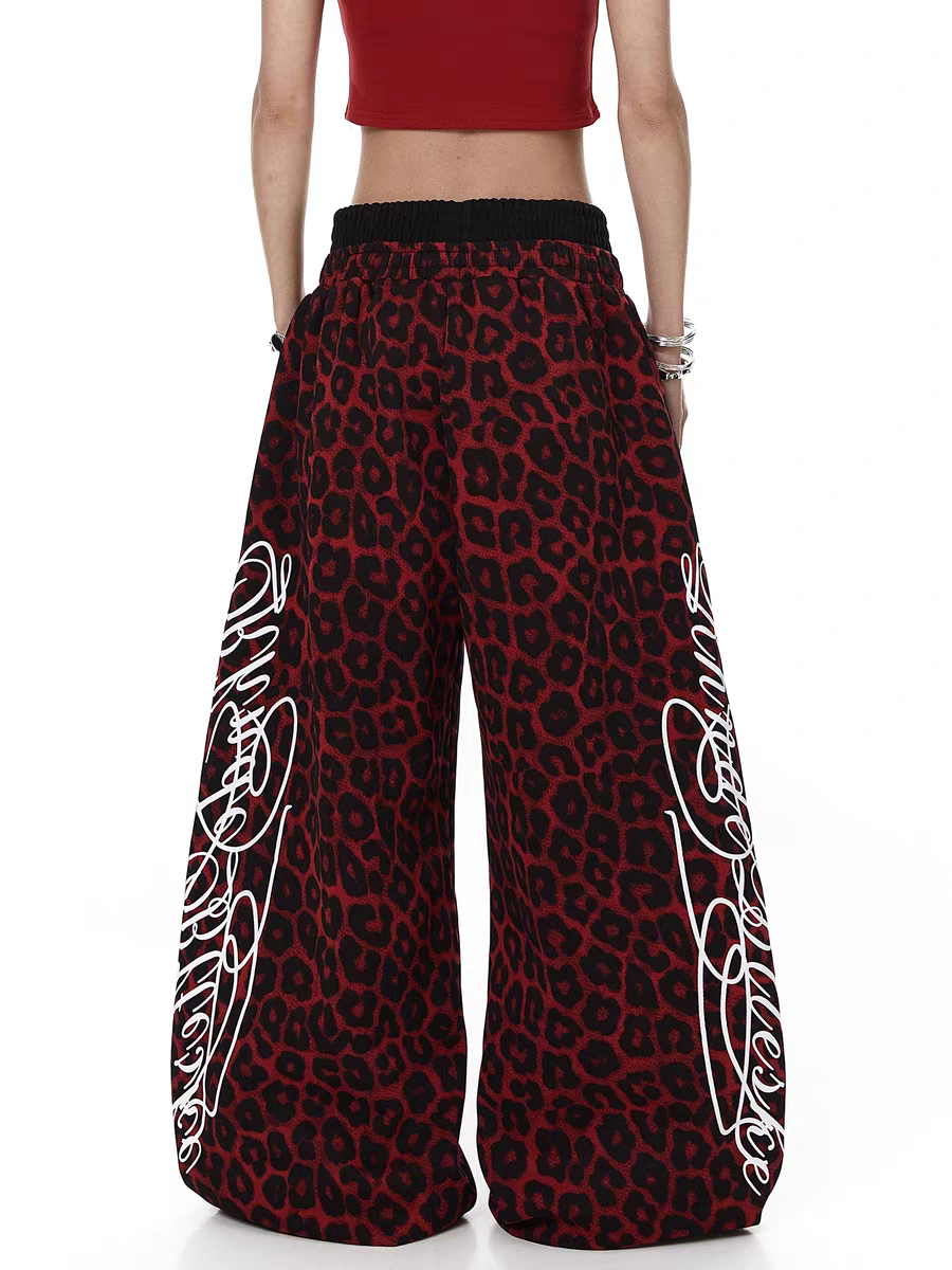 Red leopard dual-waist sweatpants — street-style