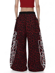 Red leopard dual-waist sweatpants — street-style