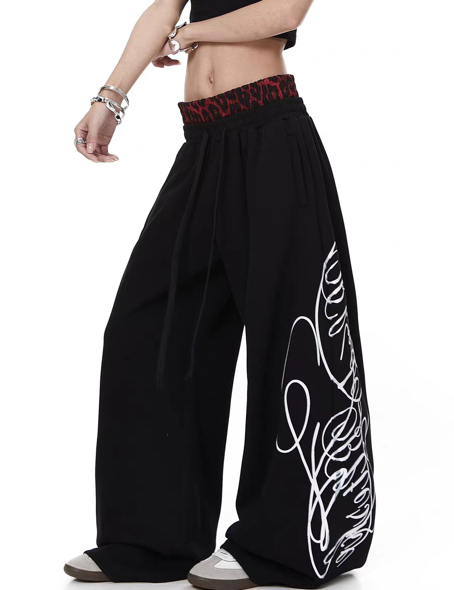 Red leopard dual-waist sweatpants — street-style