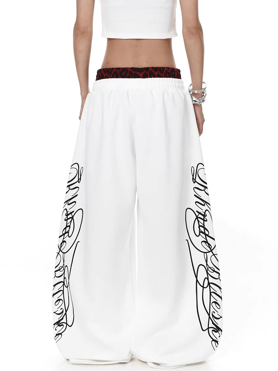 Red leopard dual-waist sweatpants — street-style