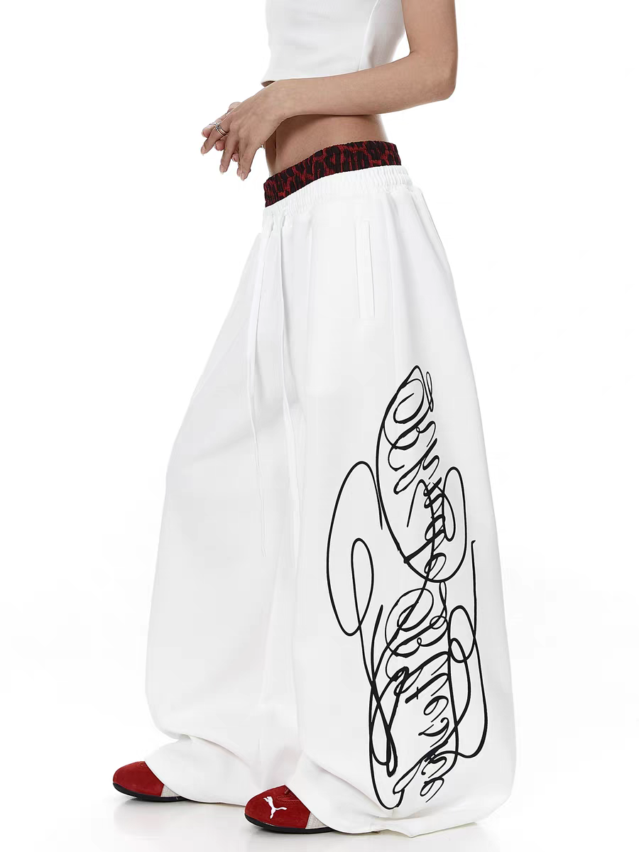 Red leopard dual-waist sweatpants — street-style
