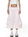 Bubble Pink Large Pocket Fold Waist Cotton Shorts