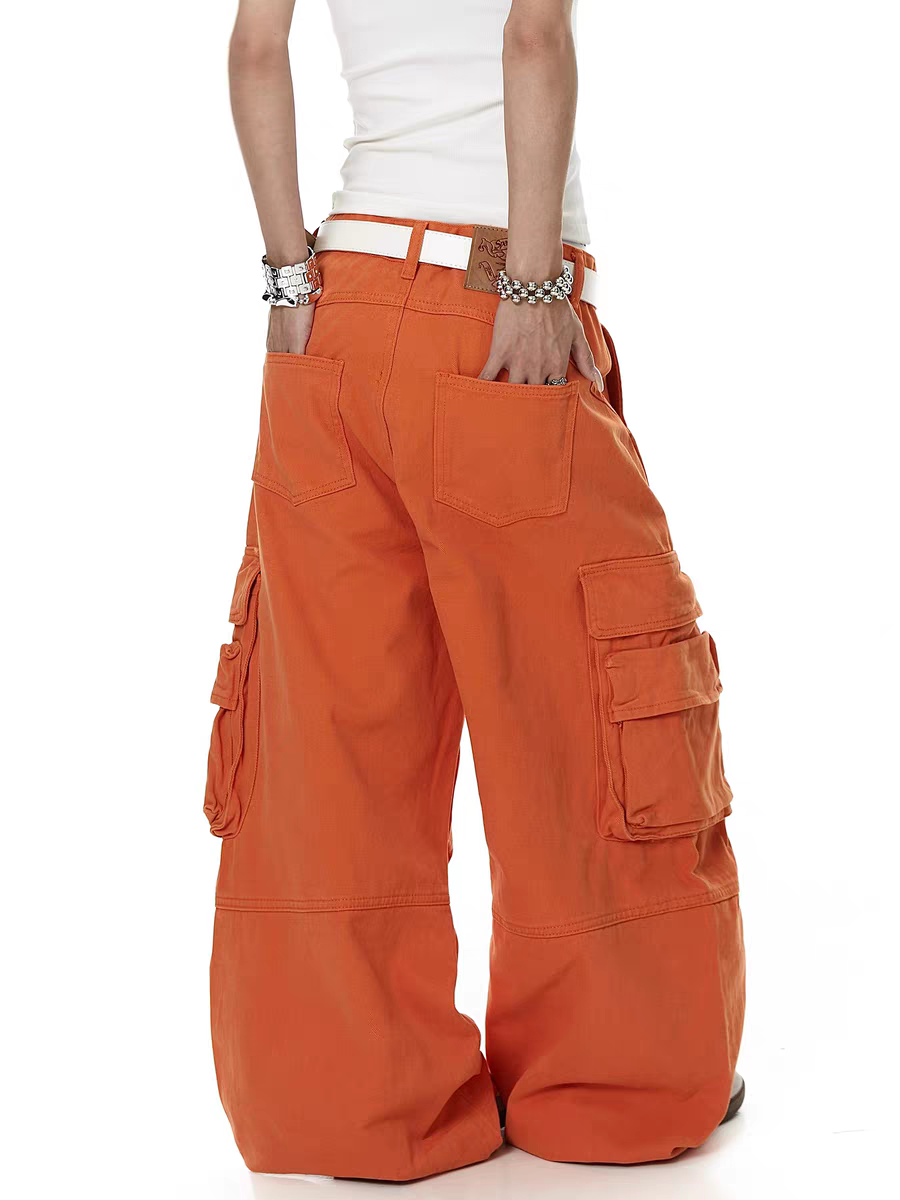 Deconstructed Orange Multi-Pocket Utility Pant