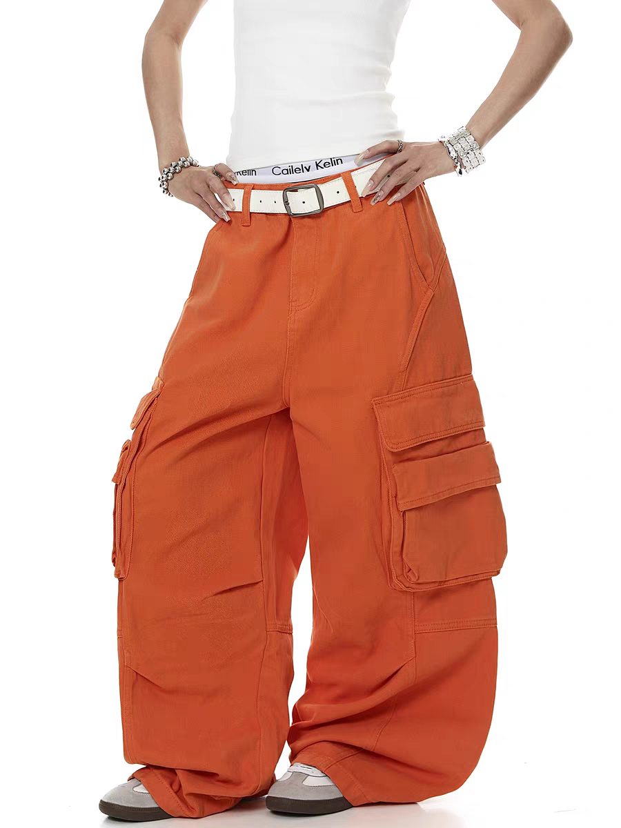 Deconstructed Orange Multi-Pocket Utility Pant