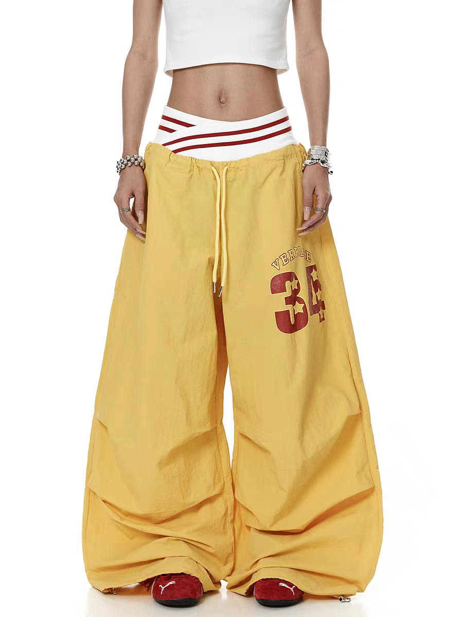 Cursive Elastic Waist Straight-Leg Pants