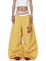 Cursive Elastic Waist Straight-Leg Pants
