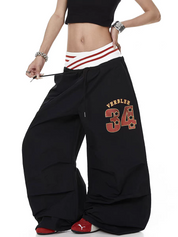 Cursive Elastic Waist Straight-Leg Pants