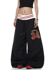 Cursive Elastic Waist Straight-Leg Pants
