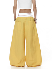 Cursive Elastic Waist Straight-Leg Pants