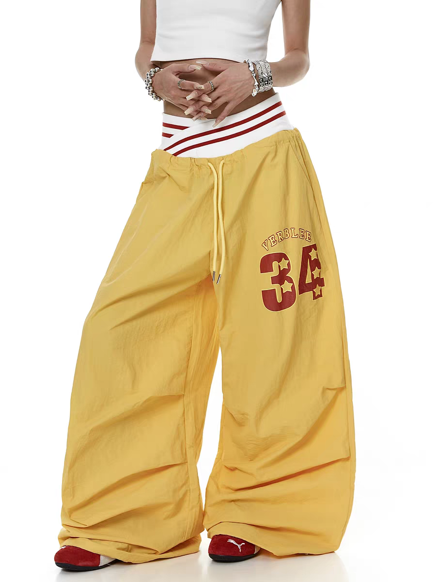 Cursive Elastic Waist Straight-Leg Pants