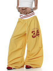Cursive Elastic Waist Straight-Leg Pants