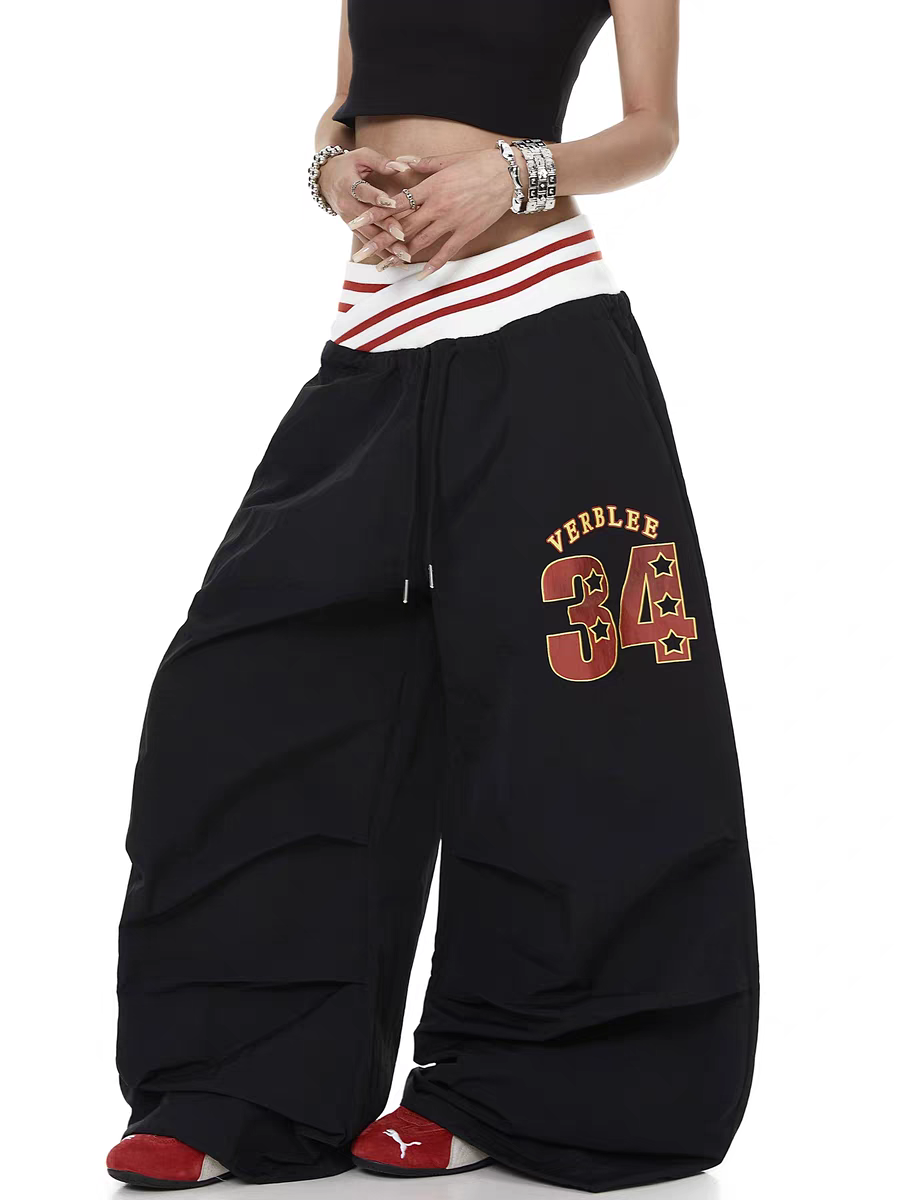Cursive Elastic Waist Straight-Leg Pants