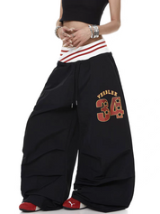 Cursive Elastic Waist Straight-Leg Pants