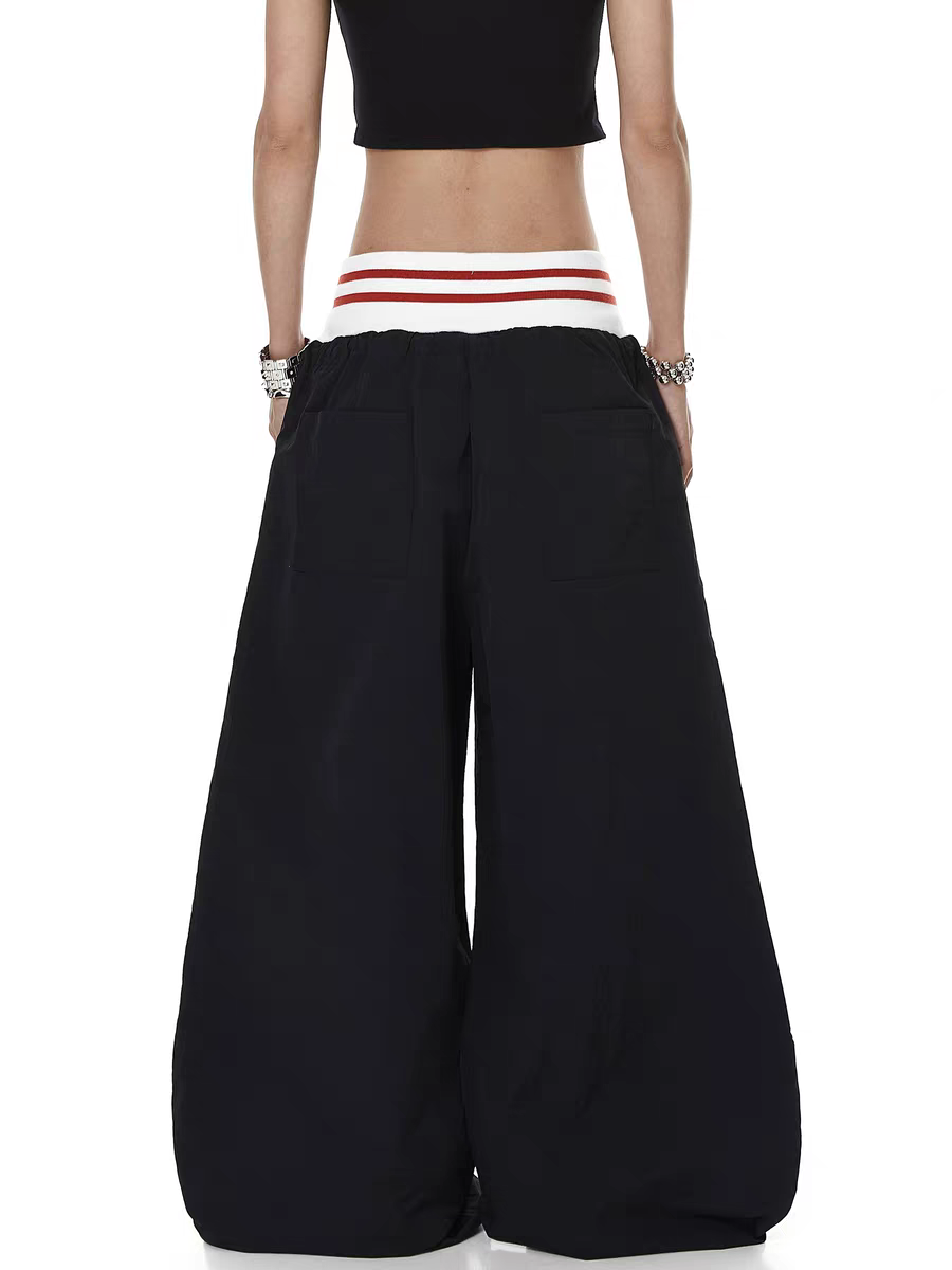 Cursive Elastic Waist Straight-Leg Pants