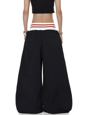 Cursive Elastic Waist Straight-Leg Pants