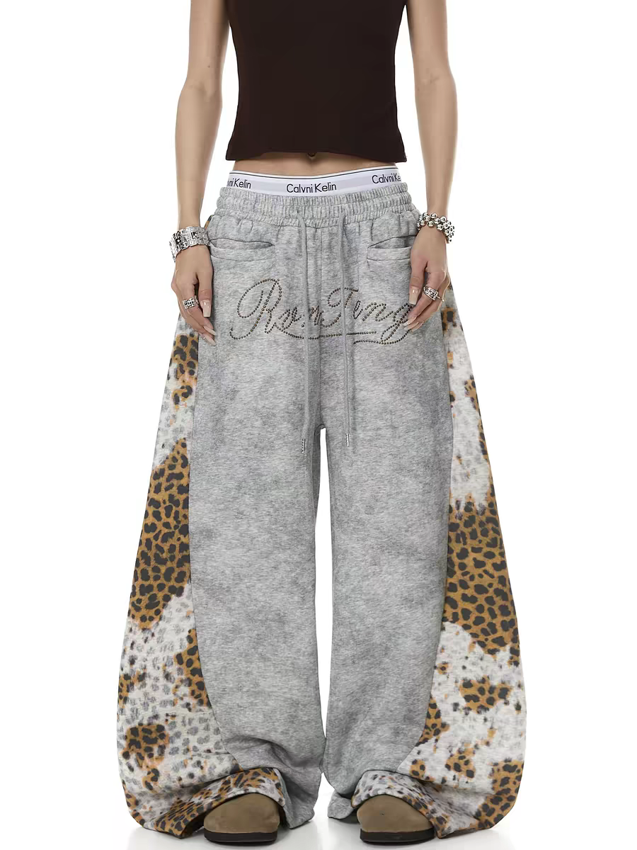 Leopard Patchwork Rivet Sweatpant