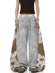 Leopard Patchwork Rivet Sweatpant
