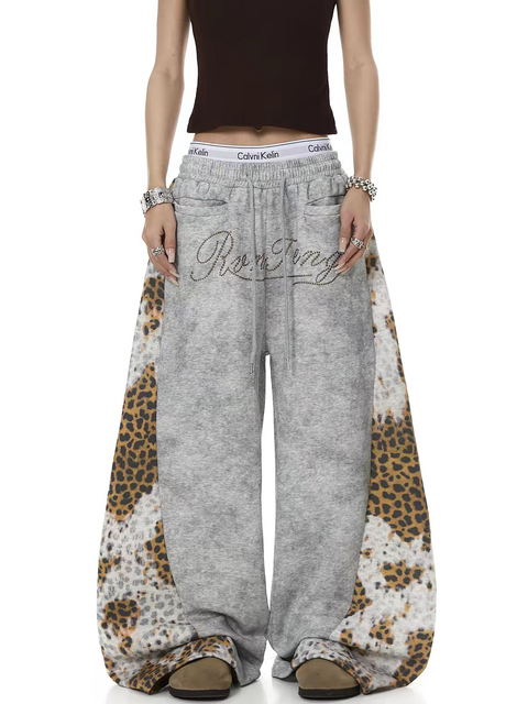 Leopard Patchwork Rivet Sweatpant