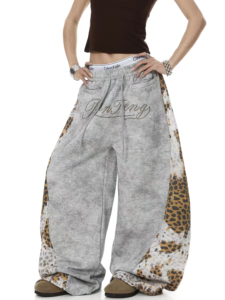 Leopard Patchwork Rivet Sweatpant