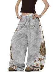Leopard Patchwork Rivet Sweatpant