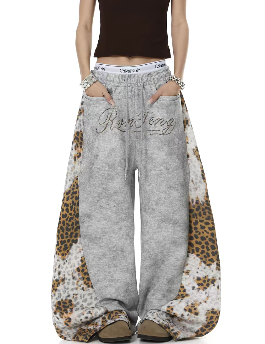 Leopard Patchwork Rivet Sweatpant