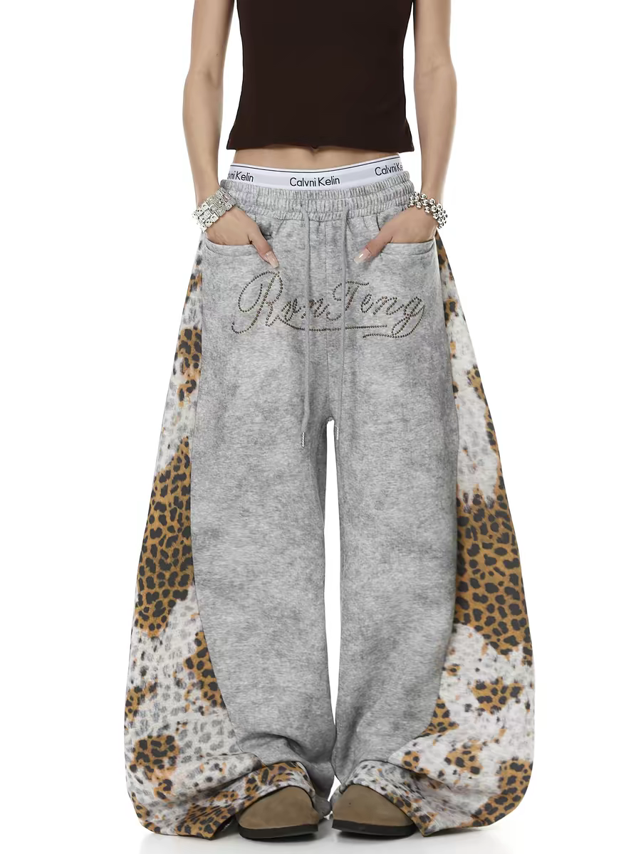 Leopard Patchwork Rivet Sweatpant