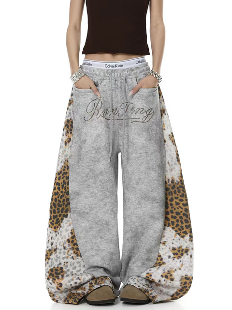 Leopard Patchwork Rivet Sweatpant