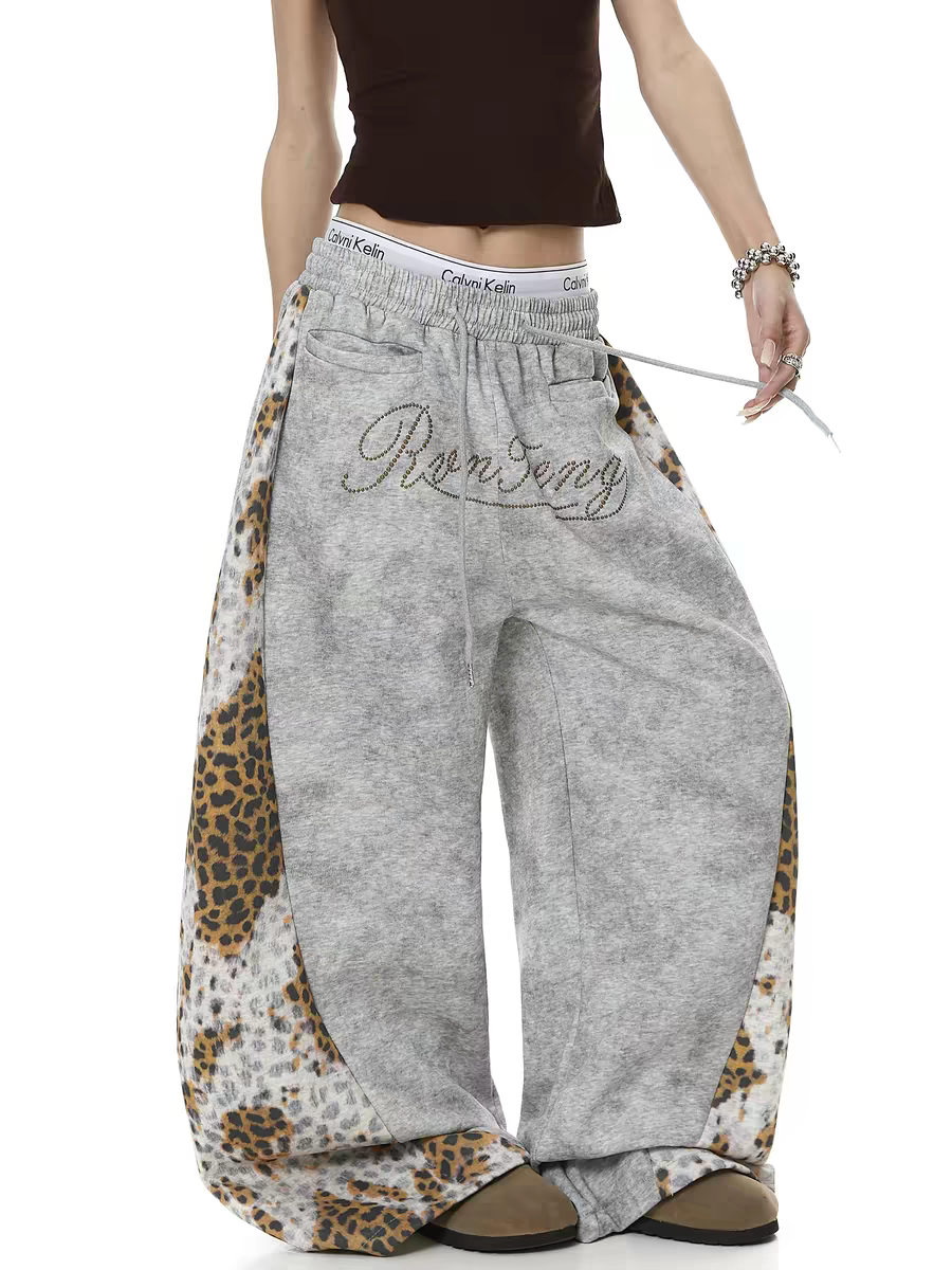 Leopard Patchwork Rivet Sweatpant