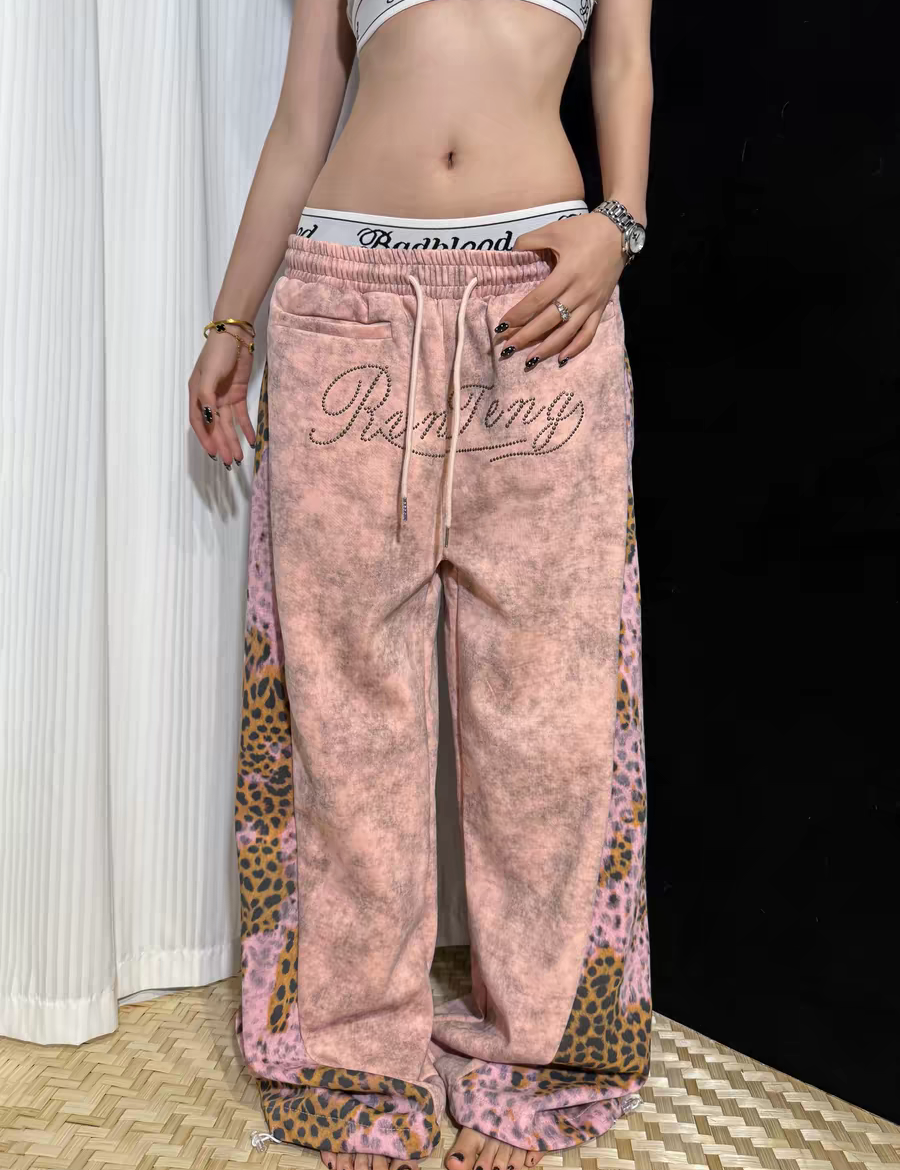 Leopard Patchwork Rivet Sweatpant