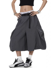 Buckle-Belt Wide-Leg Cropped Pant