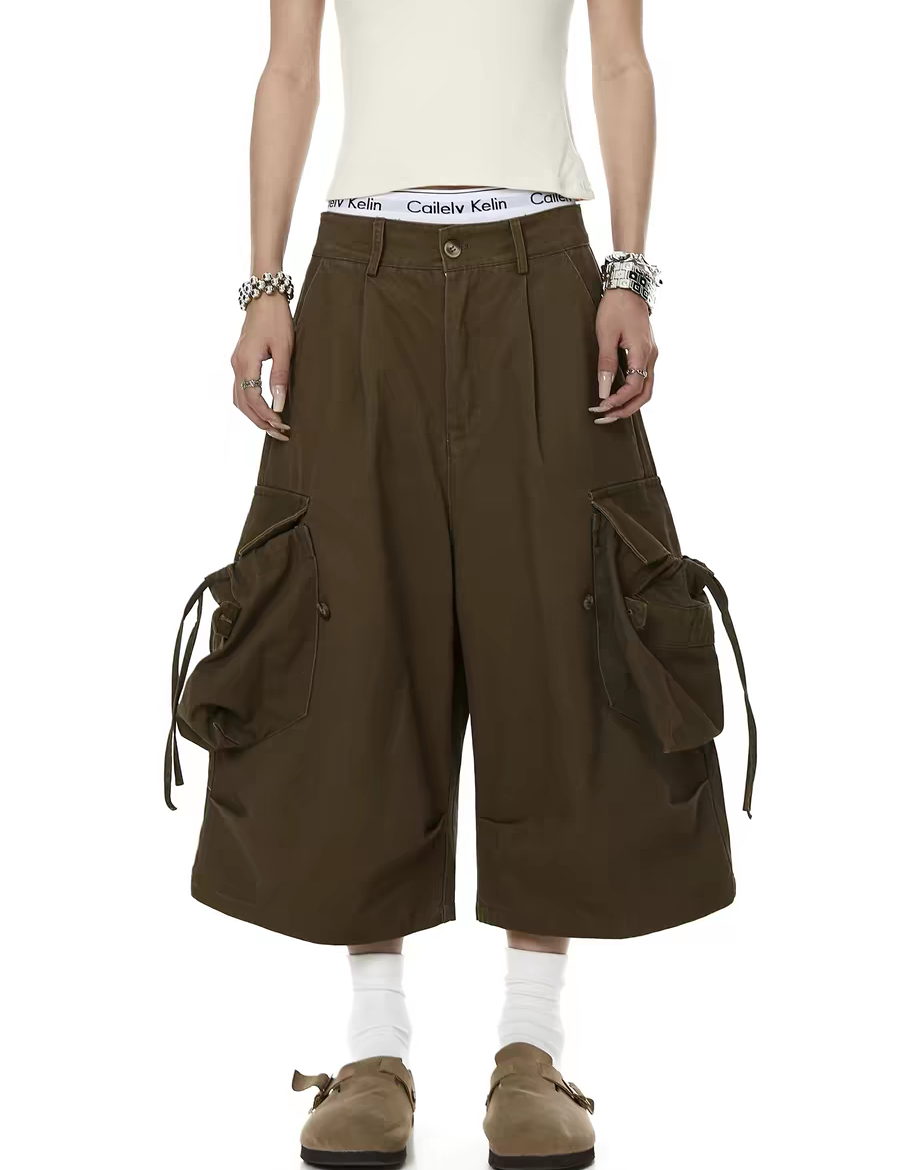 Drawstring Multi-Pocket Cropped Pant