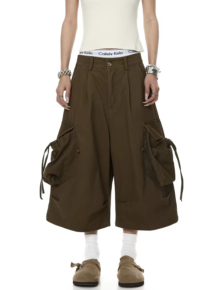 Drawstring Multi-Pocket Cropped Pant