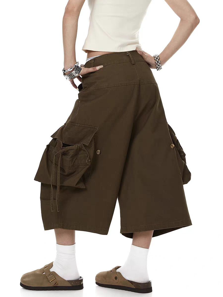 Drawstring Multi-Pocket Cropped Pant