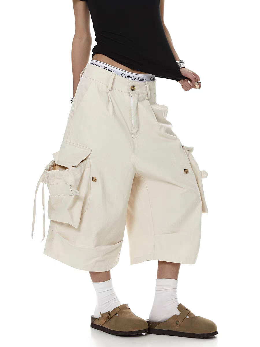 Drawstring Multi-Pocket Cropped Pant